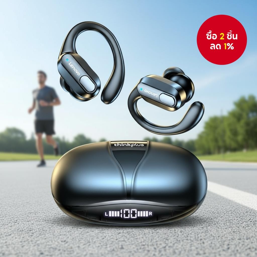 หูฟังบลูทูธ Lenovo XT80 Bluetooth 5.3 หูฟังไร้สายสําหรับออกกําลังกายพร้อมไมค์และปุ่มควบคุม