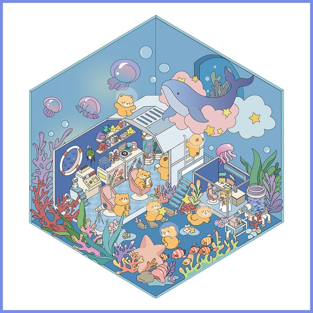 สติกเกอร์เรขาคณิต 3D Make Your Own Room สติกเกอร์สร้างสรรค์การ์ตูนสัตว์ Decals Miniature ฉากสติกเกอร