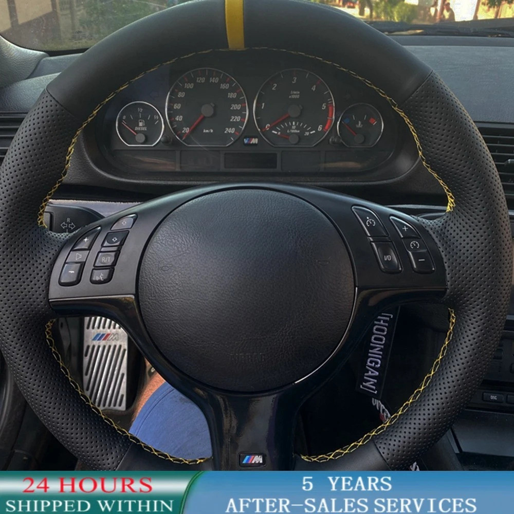ที่กําหนดเอง Braid พวงมาลัยรถ Nappe หนังสําหรับ BMW M Sport E46 330i 330Ci E39 540i 525i 530i M3 M5 