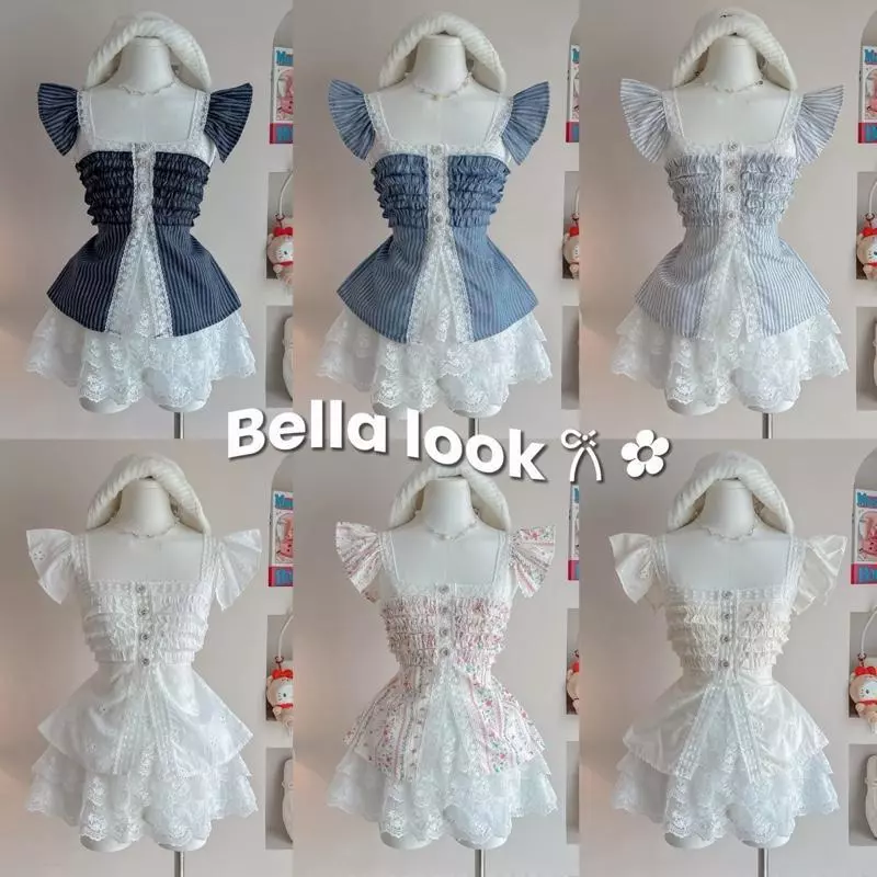 Bella look สายเดี่ยวระบาย กางเกงลูกไม้ ( มีแยกขาย)