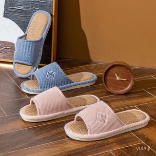 ผ้าลินินธรรมชาติส้นรองเท้าแตะบ้าน PVC Anti-slip หนา soled Macaron สี Four Seasons คู่ระยะทางสั้น Outing Sli