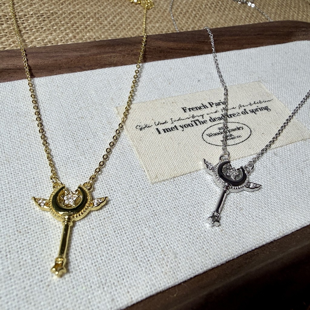 Magic Girl Wand Angel Wings สร้อยคอ Star Moon Key สร้อยคอ Gold-Plated จี้ 6.15 ALP