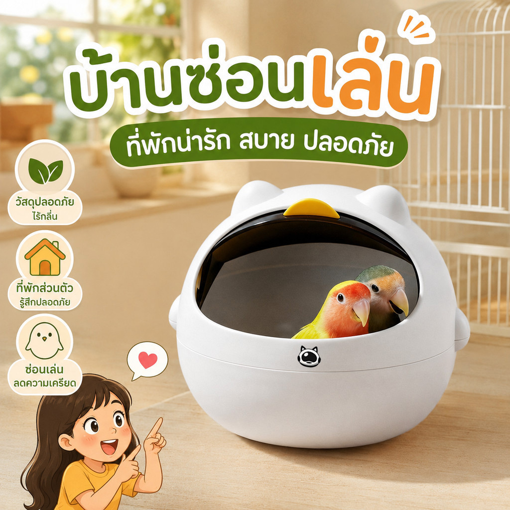บ้านนก อุปกรณ์เสริมกรงนก บ้านนกแก้วกันหนาว นกได้พักผ่อนและซ่อนตัว ลายน่ารัก รังนกแก้ว ใช้ได้ทุกฤดู
