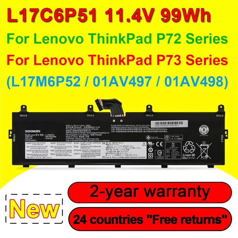 L17C6P51 L17M6P52 แบตเตอรี่แล็ปท็อปสําหรับ Lenovo ThinkPad P72 P73 Series 01AV497 01AV498 SB10K9736 