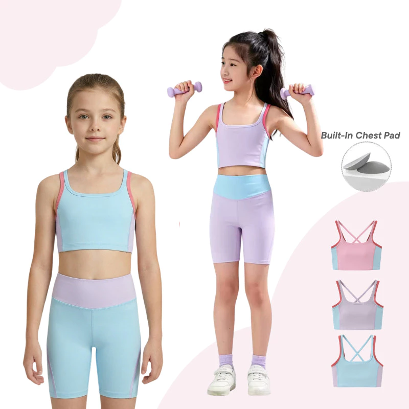 Girls Teen Sport Tank ในตัว Pad Cross Back Square Neck Modets Active Gym ฤดูร้อน