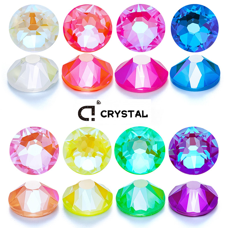 8Big 8Small Fluorescent Flatback Rhinestones Neon AB อัญมณีคริสตัลสําหรับ DIY เสื้อผ้ารองเท้ากระเป๋าตกแต่ง