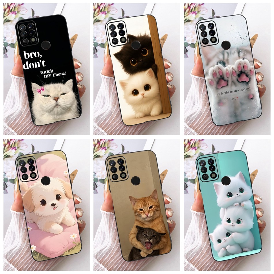 สําหรับ Tecno Pova LD7 LD7j แมวน่ารัก Doggies รูปแบบเคสโทรศัพท์ Tecno Pova สีดําซิลิโคนนุ่มกรณี