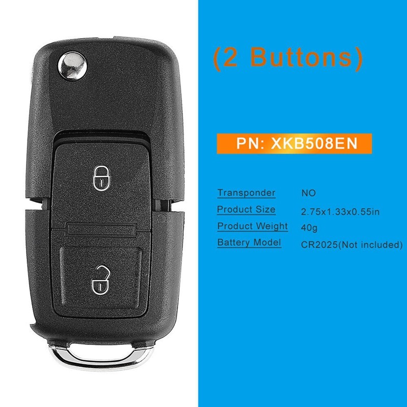 สําหรับ Xhorse XKB508EN ลวด Universal Remote Key 2 ปุ่ม Fob สําหรับ VW B5 สไตล์สําหรับ VVDI Key เครื