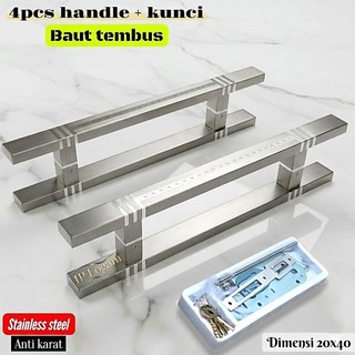 Handle Pintu Rumah Model Baut Tembus Grafir Tengah (GT) list3 // 4pcs+kunci Gagang Pintu Rumah Kupu Tarung Stainless Steel Anti Karat Dimensi 20x40 // 1 set gagang pintu kaki tembus modern kekinian