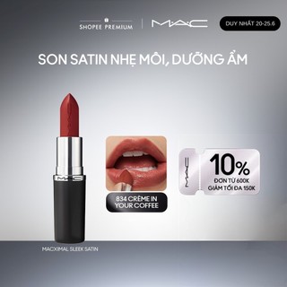 Son MACximal Sleek Satin không chỉ mang đến chất son satin căng bóng, mềm mượt mà còn duy trì độ dưỡng ẩm môi trong 8h