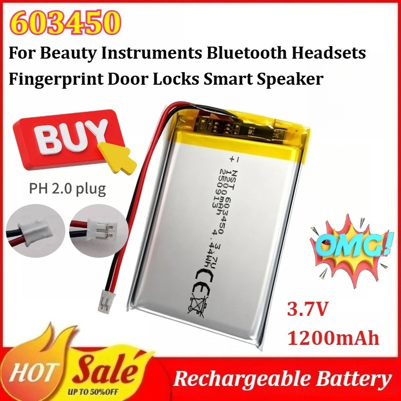 5-20ชิ้น 603450 3.7V 1200mAh แบตเตอรี่ Lipo สําหรับเครื่องมือความงามชุดหูฟังบลูทูธลายนิ้วมือล็อคประต
