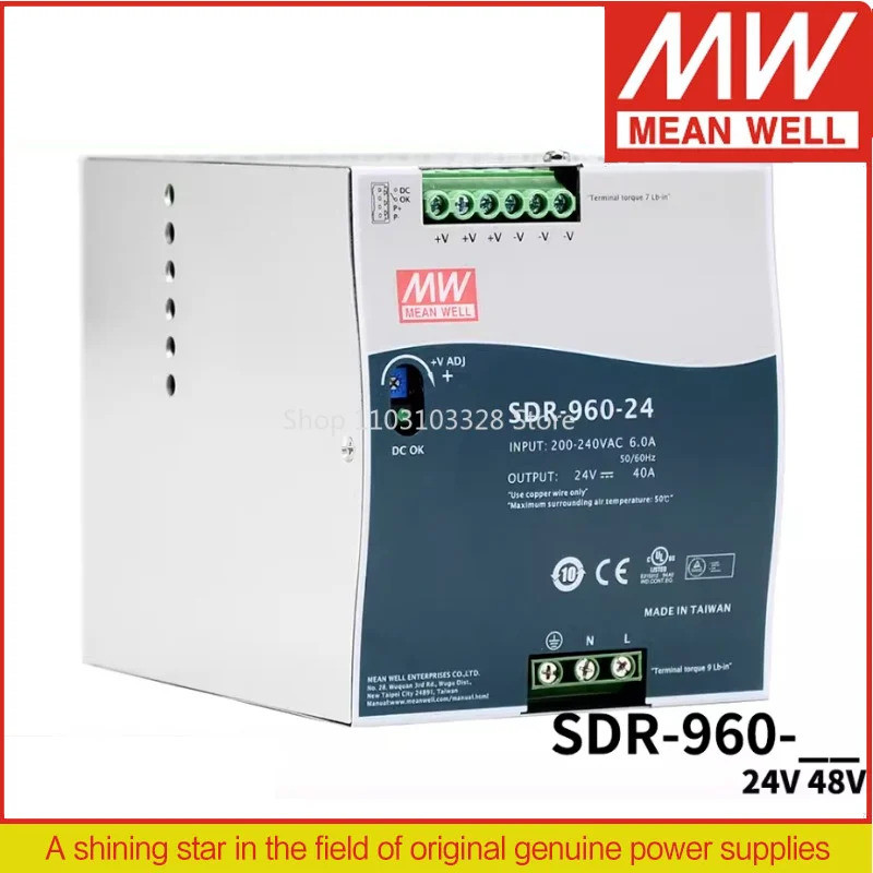 แหล่งจ่ายไฟ MEAN WELL SDR-960 SDR-960-24 | 24V SDR-960-48 | 48V 960W ทางอุตสาหกรรมเอาต์พุตเดี่ยว DIN