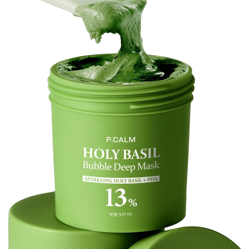 P.CALM Holy Basil Deep Bubble Mask: Clay Mask with Holy Basil & Carbonated Water to Clear Pores and 