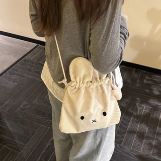 กระเป๋าสะพายข้างผู้หญิงผ้าลูกฟูกขนาดเล็กแม่เหล็ก Miffy น่ารัก