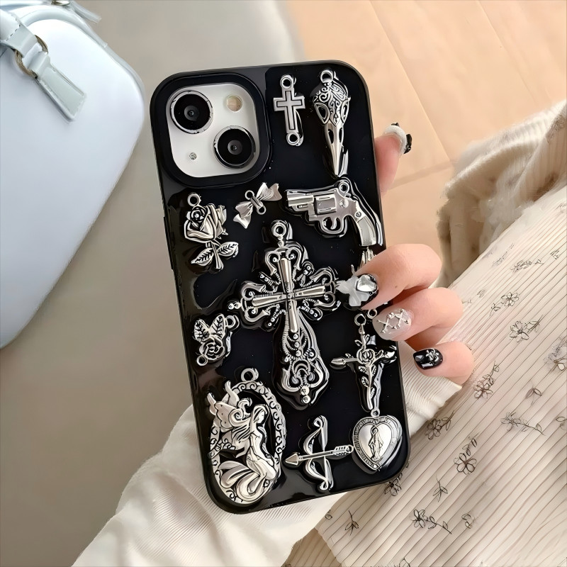 โลหะหรูหรา Cross กามเทพ Glitter เคสโทรศัพท์สําหรับ IPhone 17 Air 16 15 14 13 12 11 Pro Max 15 14 Plus Dirt ทน Drop-proof Soft TPU ปกหลัง