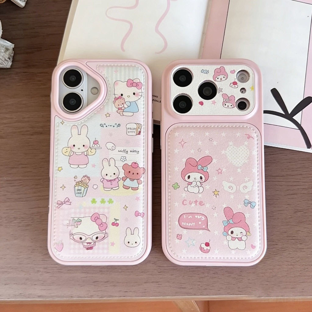 เคสหนังสำหรับ iPhone 15 Pro Max 16 Plus 13 12 Pro 11 X/Xr/Xs/Xs Max 14 17 Air สัมผัสนุ่ม ลายคิตตี้น่ารัก วัสดุหนา