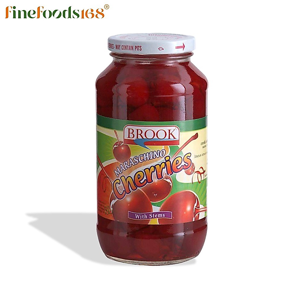 บรูค มาราสชิโนเชอร์รี่มีก้านสีแดง 794 กรัม Maraschino Cherries with Stems 794 g.