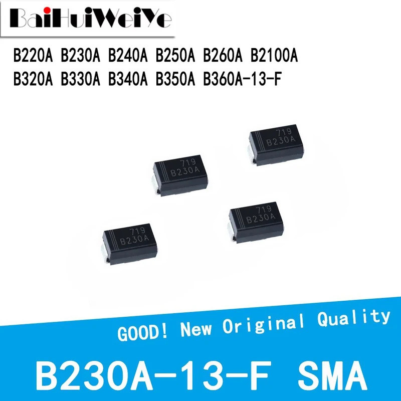 10PCS B340A B230A B220A B240A B250A B260A B320A B330A B350A B360A B2100A -13-F SMA SMD Schottky ไดโอ