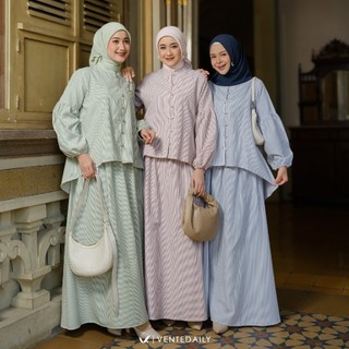 Ventedaily - Mirea One Set Rok Setelan Wanita Katun Salur Busui Casual Outfit Hangout Kekinian