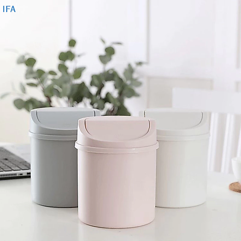IFA Mini Desktop Bin ถังขยะขนาดเล็กหลอดพร้อมฝาครอบห้องนอนถังขยะขยะสามารถทําความสะอาด Workspace กล่องเก็บบ้านโต๊ะดี