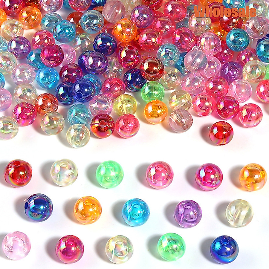 4 6 8 มม.40-200 ชิ้น AB สีอะคริลิครอบหลวมลูกปัด DIY หัตถกรรมโปร่งใสสร้อยคอสร้อยข้อมือเครื่องประดับทํา