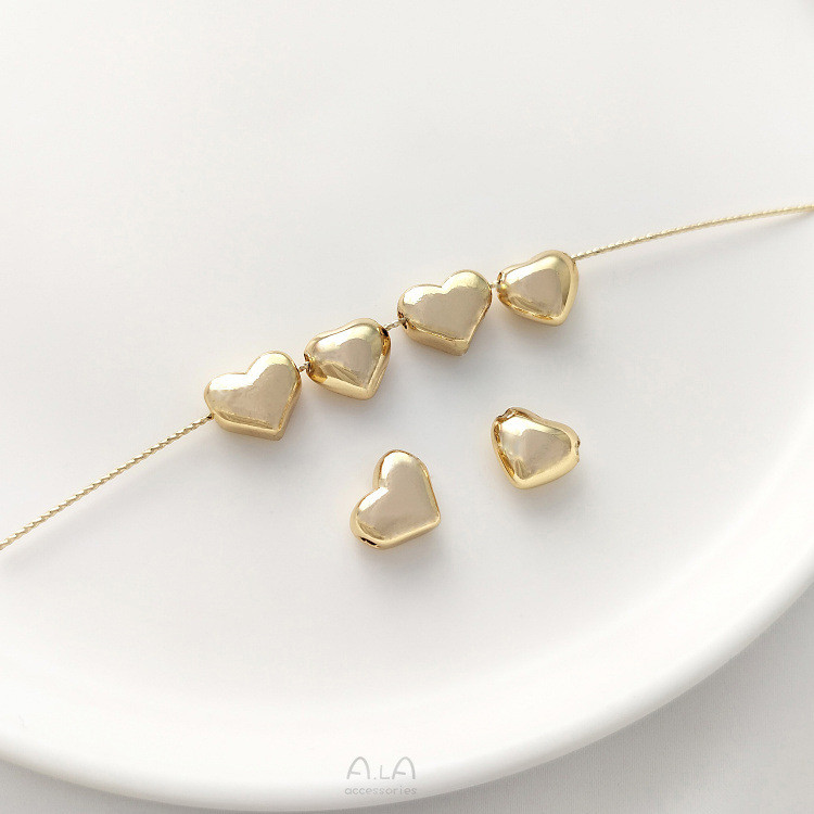 14K Gold-Covered สี-จอง Through-Hole Peach Heart ลูกปัด String Hole Love Handmade diy String สร้อยข้
