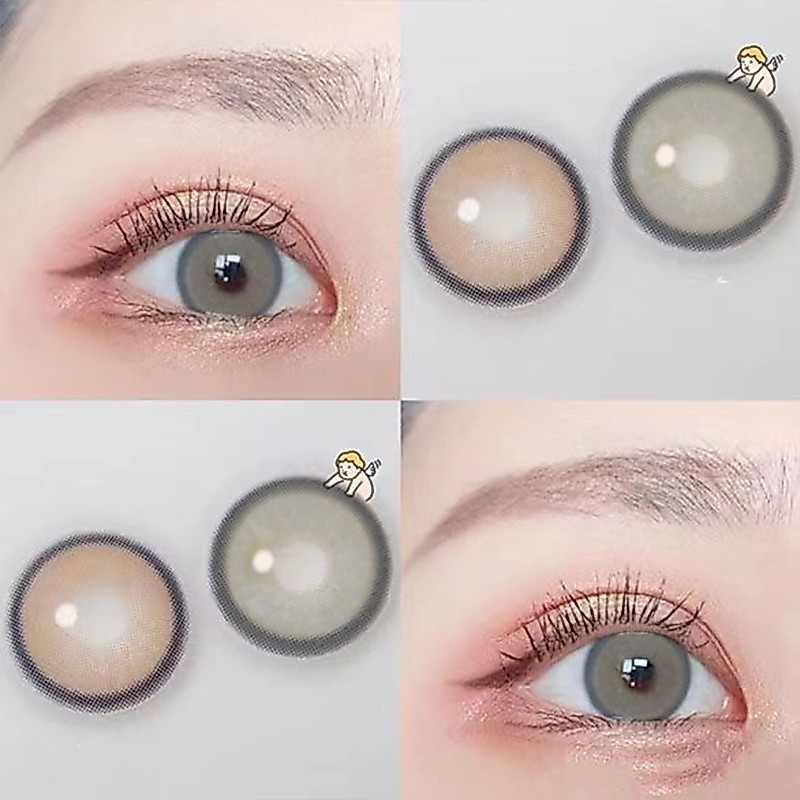 (COD) LENSFINEคอนแทคเลนส์สีใหม่ พร้อมกล่องใส่เลนส์ 1คู่ เส้นผ่านศูนย์กลางเล็ก14.0mm สีเทา สีน้ำตาล