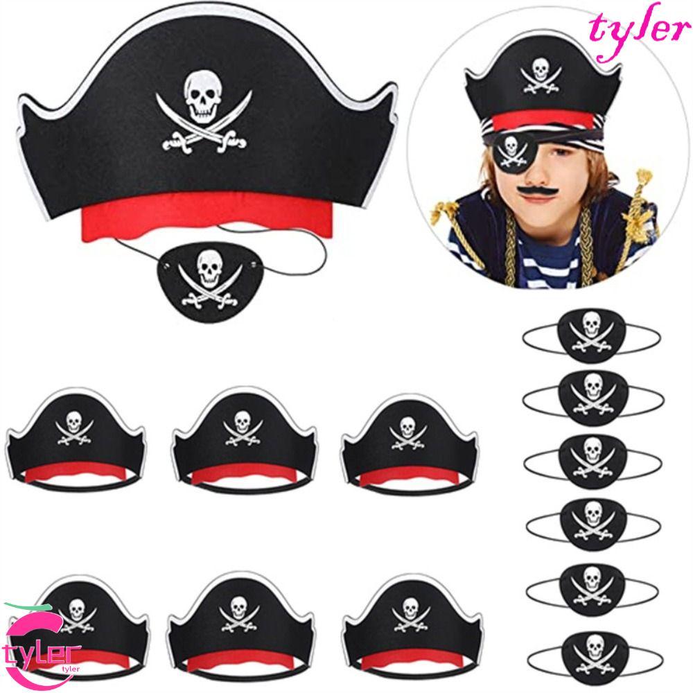 TYLER 5 ชิ้น Felt หมวกโจรสลัด, คอสเพลย์ Prop คอสเพลย์ Skull Pirate Captain หมวก, อุปกรณ์ปาร์ตี้สีดําสยองขวัญเด็กวันเกิด