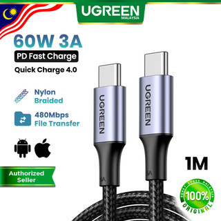UGREEN USB Type C To USB C PD 60W Cable 3A Qualcomm 3.0 4.0 QC Quick Charge Macbook iPad iPhone 17 16 15 Laptop Xiaomi