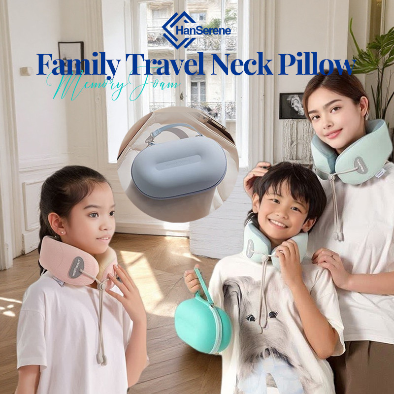 HanSerene Family หมอนเดินทางรูปตัว U หมอนรองคอพร้อมกล่อง หมอนเมมโมรีโฟม Easy Storage สําหรับเด็ก