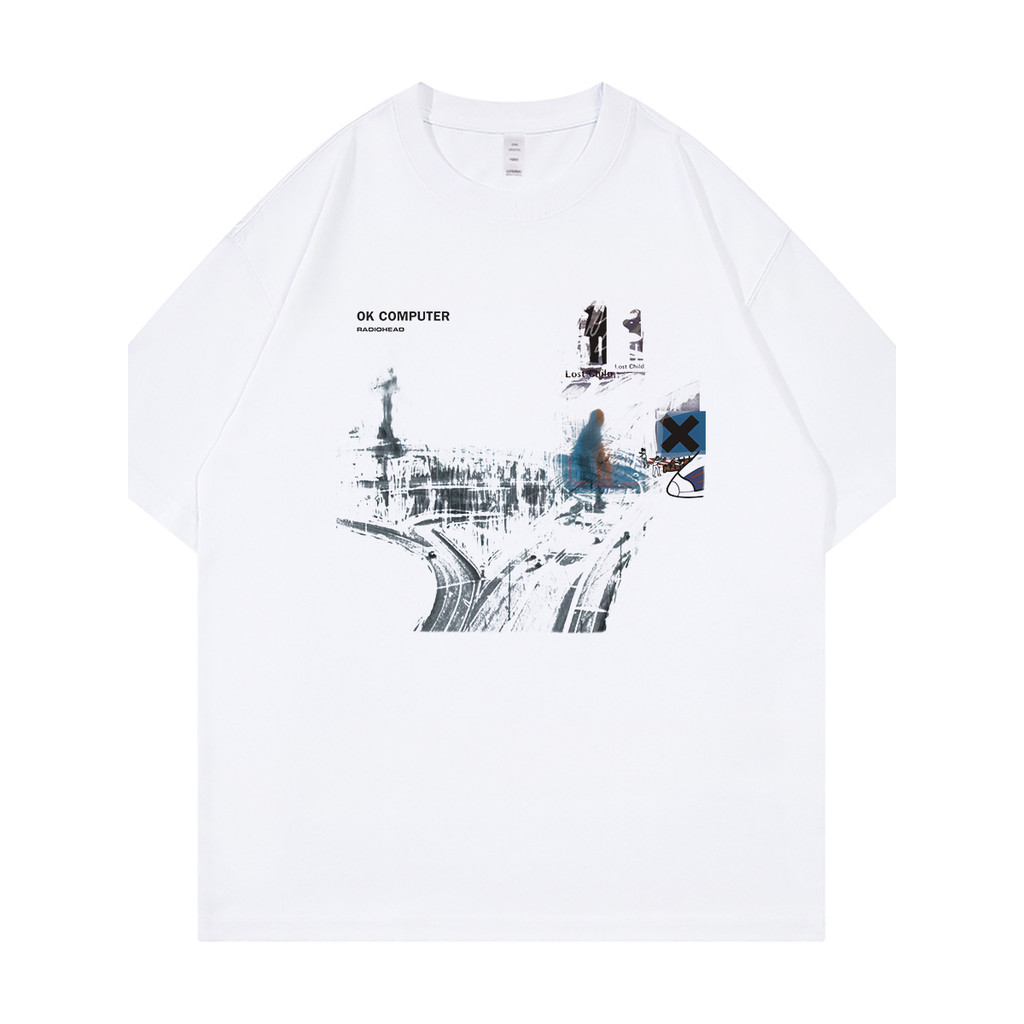 Radiohead Band Retro American Street Casual vtg วางไหล่หลวมผ้าฝ้ายรอบคอ Rock เสื้อยืดแขนสั้น
