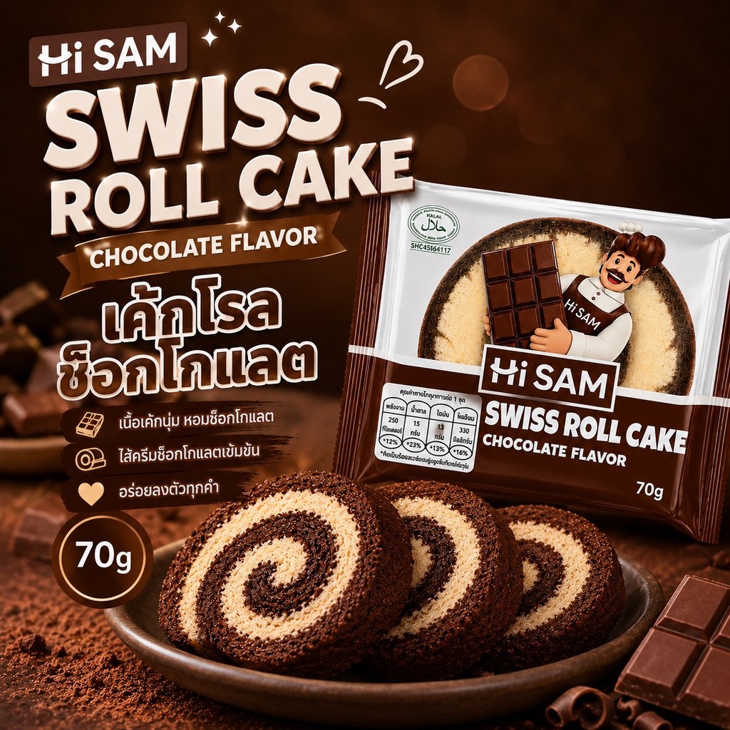 เค้กโรลช็อกโกแลต 70g นุ่ม หอม อร่อย