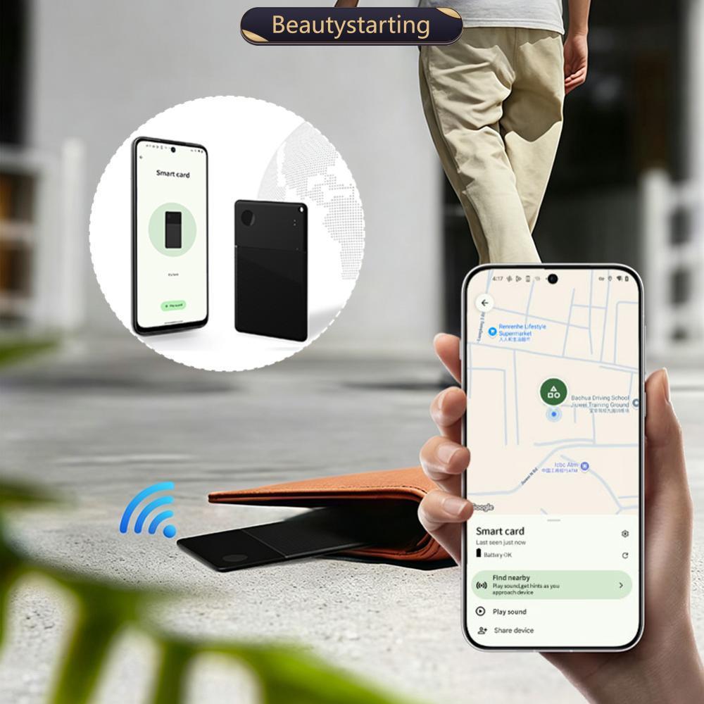 BEAUTYSTARTING การ์ดบางเฉียบ Tracker Global GPS Locator สําหรับ Android ทํางานร่วมกับ Google Find Hu