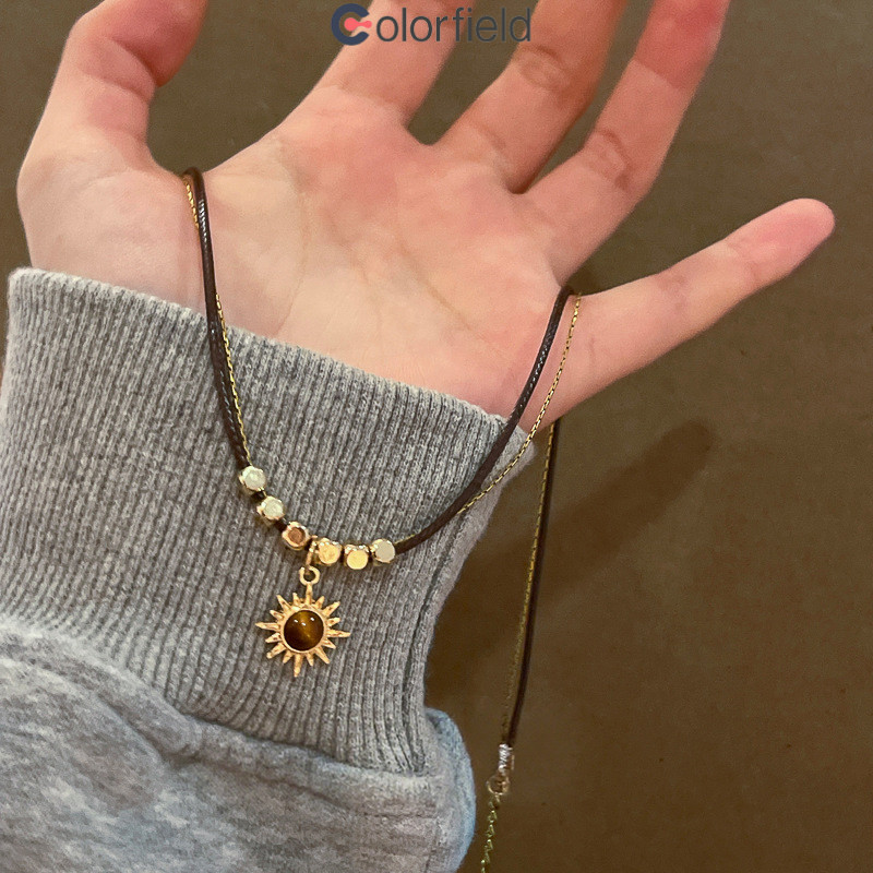 Colorfield สร้อยคอ จี้รูปดอกทานตะวัน สองชั้น โซ่ไหปลาร้าย้อนยุคโบฮีเมีย ปรับขนาดได้ สำหรับผู้หญิง ของขวัญวันหยุด-COD💝 - รูปที่ 5