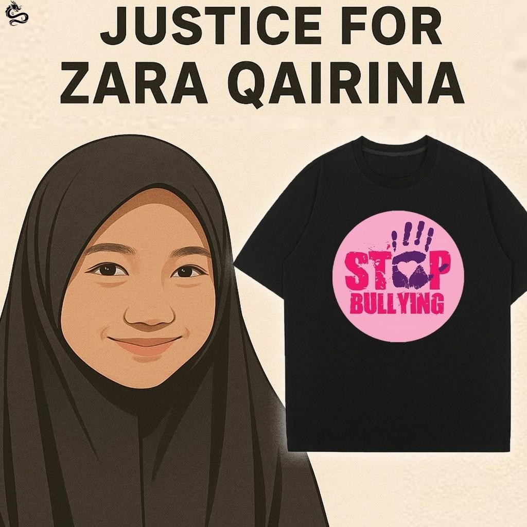 Baju Justice สําหรับ ZARA QAIRINA เสื้อยืดหยุด Bullying เสื้อยืดแขนสั้นสําหรับผู้หญิงผู้ชาย 11
