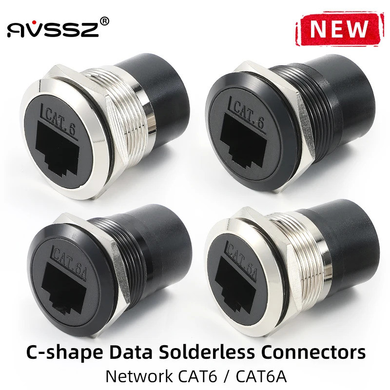 AVSSZ CAT6A/CAT6/RJ45 สายเคเบิลเครือข่ายเชื่อมต่อโลหะสัญญาณข้อมูลอะแดปเตอร์เครือข่ายคอมพิวเตอร์โมดูลข้อมูลการติดตั้งรูเส้นผ่านศูนย์กลาง 22 มม.