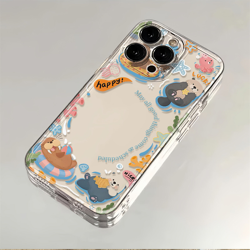 Naughty เล่นน้ํา Otter เหมาะสําหรับ iPhone 16PROMAX 13 14 โปร่งใส 15PRO 14PROMAX 16/15/14PLUS โทรศัพท์มือถือป้องกันกรณี 16 14 13 12 PRO XS MAX นุ่ม XR 7/8PLUS
