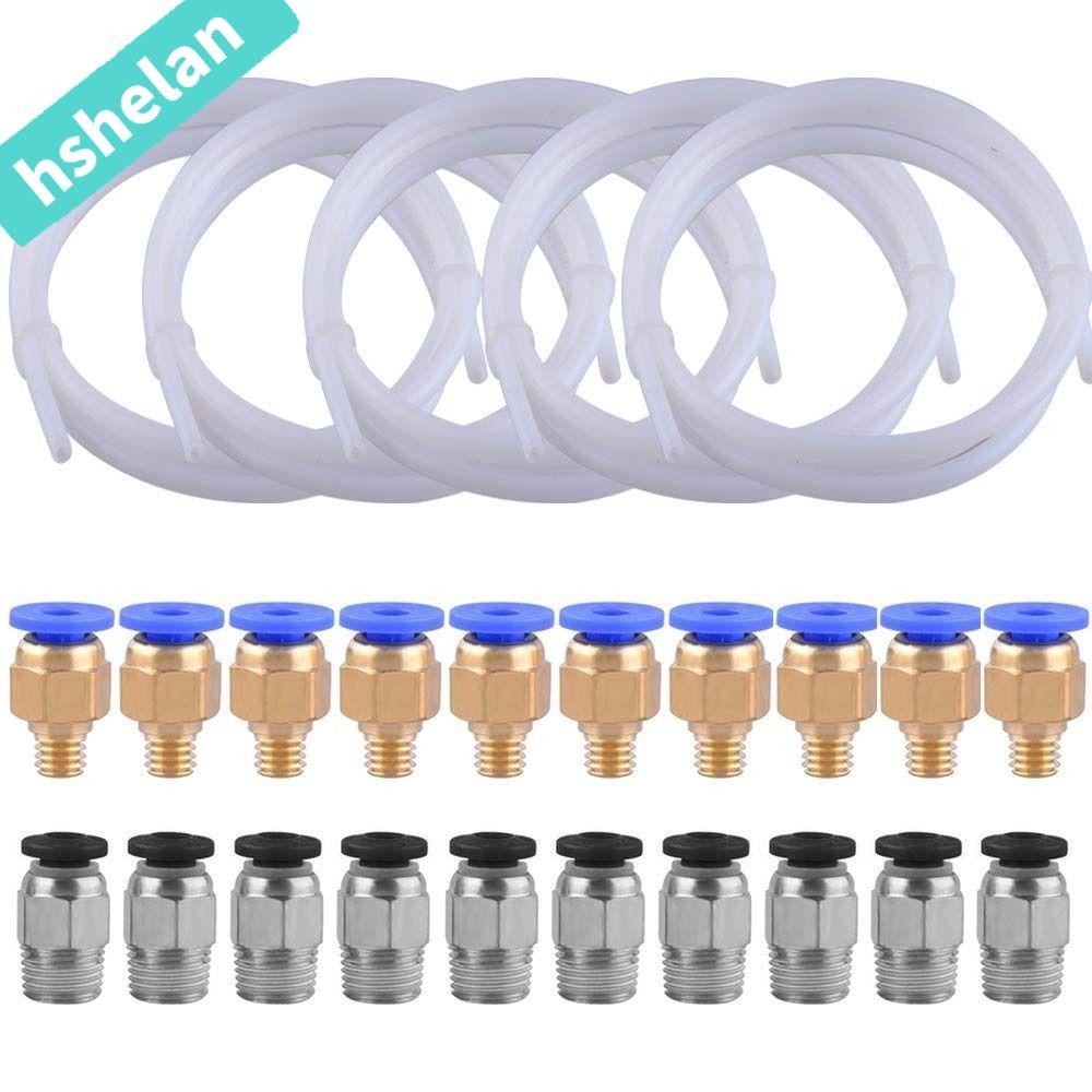 HSHELANF6 ท่อเชื่อมต่อสีขาว, 10 ชิ้น PC4-M10 อุปกรณ์ 1 เมตร PTFE หลอด, ชิ้นส่วนเครื่องพิมพ์ 10 ชิ้น 