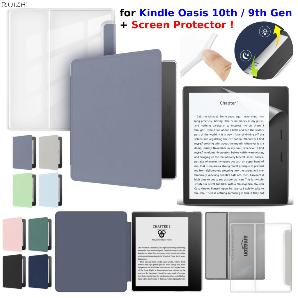 สําหรับ Kindle Oasis 10th Generation Case 9th Gen + ป้องกันหน้าจอ Sleep Cover PU หนังอะคริลิคโปร่งใส