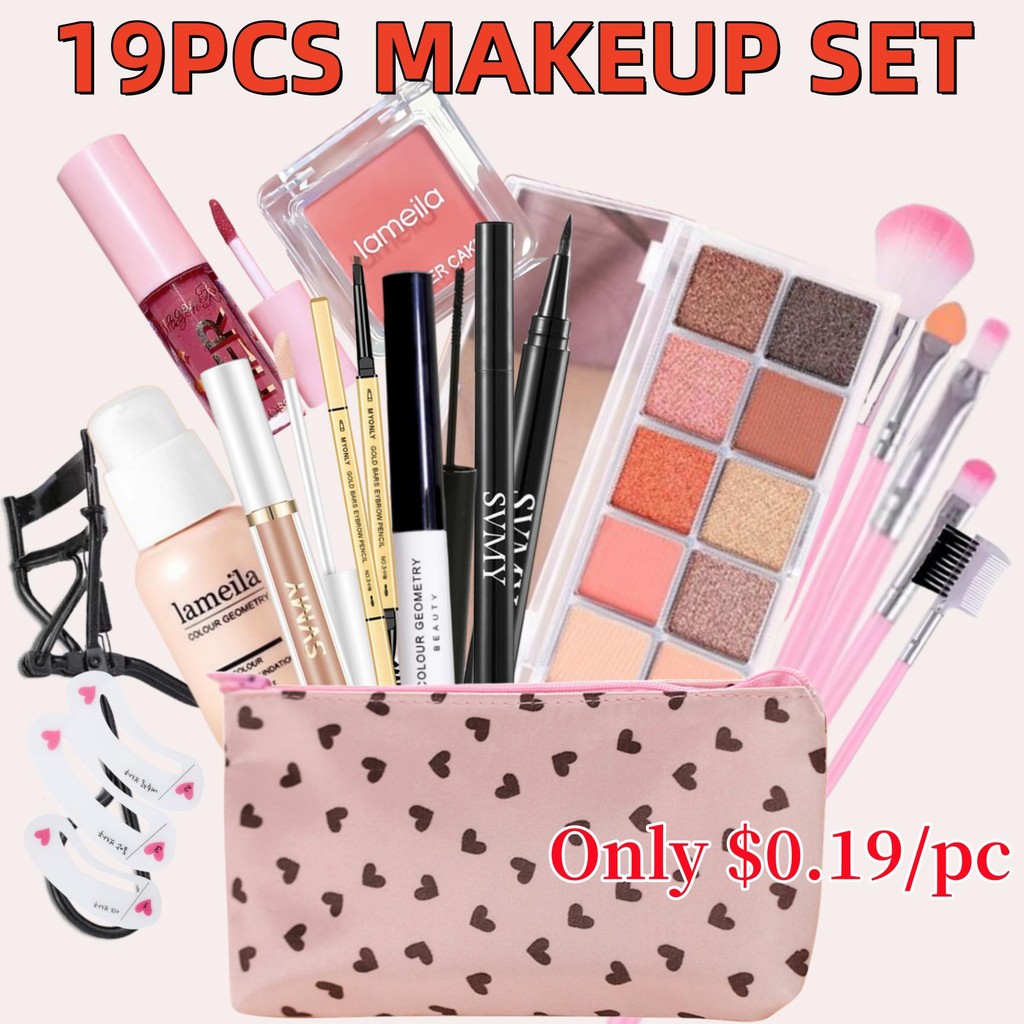 2PCS ชุดแต่งหน้า Foundation + คอนซีลเลอร์ + อายแชโดว์ Palette + แป้ง Blusher + กาแฟดินสอเขียนคิ้ว + 