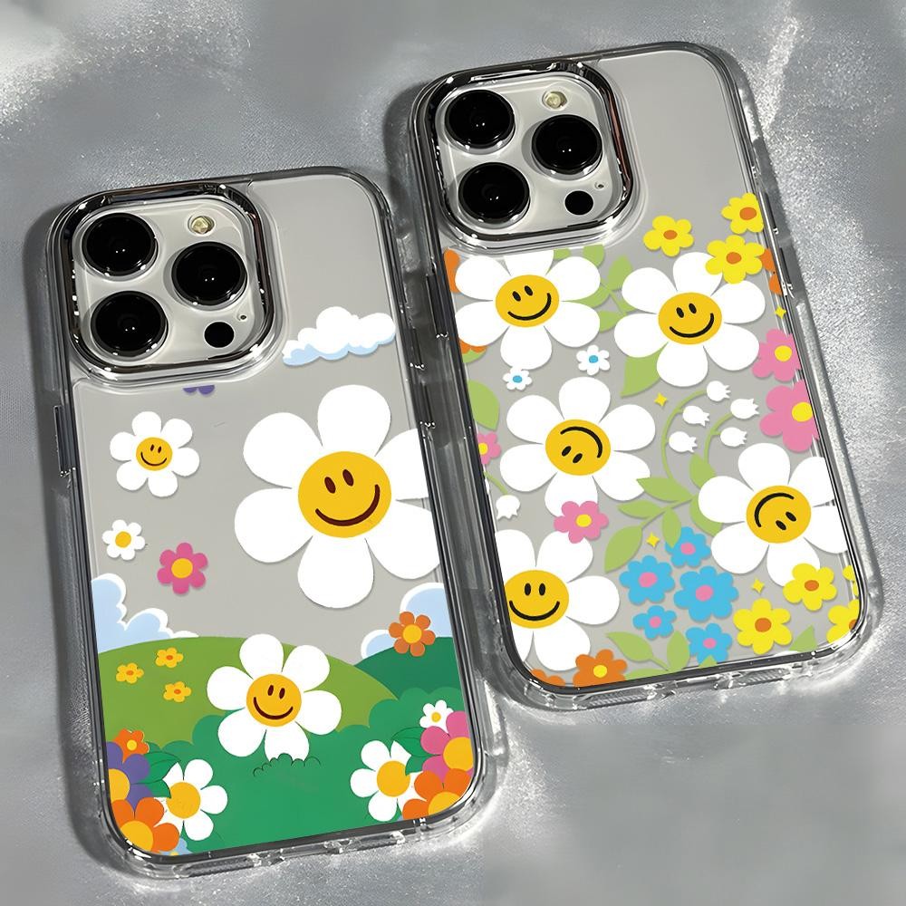 Flower เคส For IPhone 11 16 Pro Max XR X XS 13 15 Pro Max 12 14 PRO MAX 7+ 7 8 Plus กรอบเลนส์โลหะ นุ่ม ใส กันกระแทก TPU