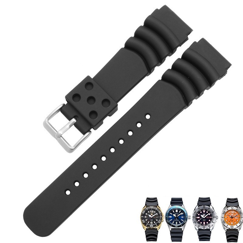 สายนาฬิกายาง 20 มม. 22 มม. 24 มม.กันน้ําเปลี่ยน Divers สายนาฬิกาสําหรับผู้ชายและผู้หญิง SKX007 SKX17