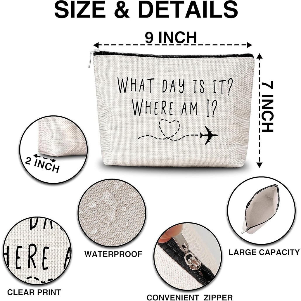 AWSICE Flight Attendant Makeup Bag What Day It Where Am I Cosmetic Travel Toiletry Bags ของขวัญมิตรภ