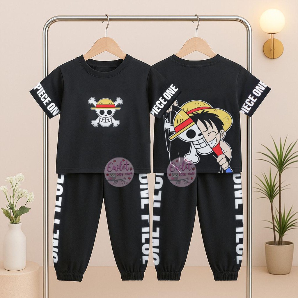 Owlet - Luffy Oneset - One Piece Luffy Motif Suit - ชุดจ็อกเกอร์ - ชุดเด็กผู้ชาย 1-7 ปี