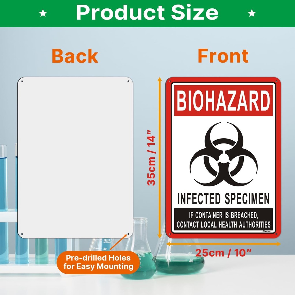 Biohazard Infected Spece Signs 14 x 10 ป้าย Biohazard, Biohazard Warning Sign for Labs, Rust-Free Al