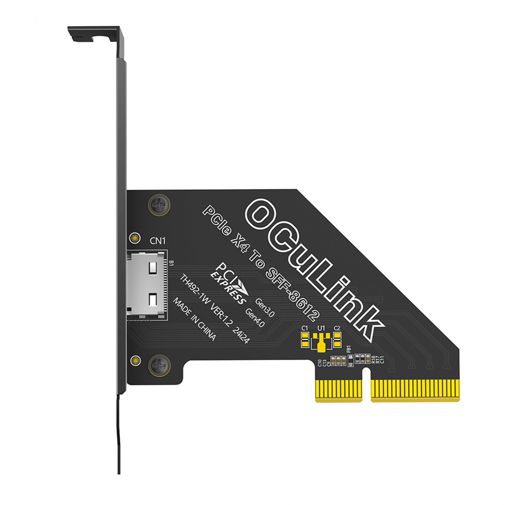 JMT PCI-E 4.0 1X / 4X ถึง Oculink SFF-8611 / 8612 การ์ดอะแดปเตอร์พร้อมความยาว 120 มม. Baffle เป็นแปลง SFF-U.2 SSD