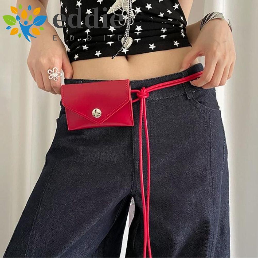 เชือกเอวหนังอเนกประสงค์วินเทจ สีดำสีแดง สไตล์ Y2K High-End สำหรับStreetwear