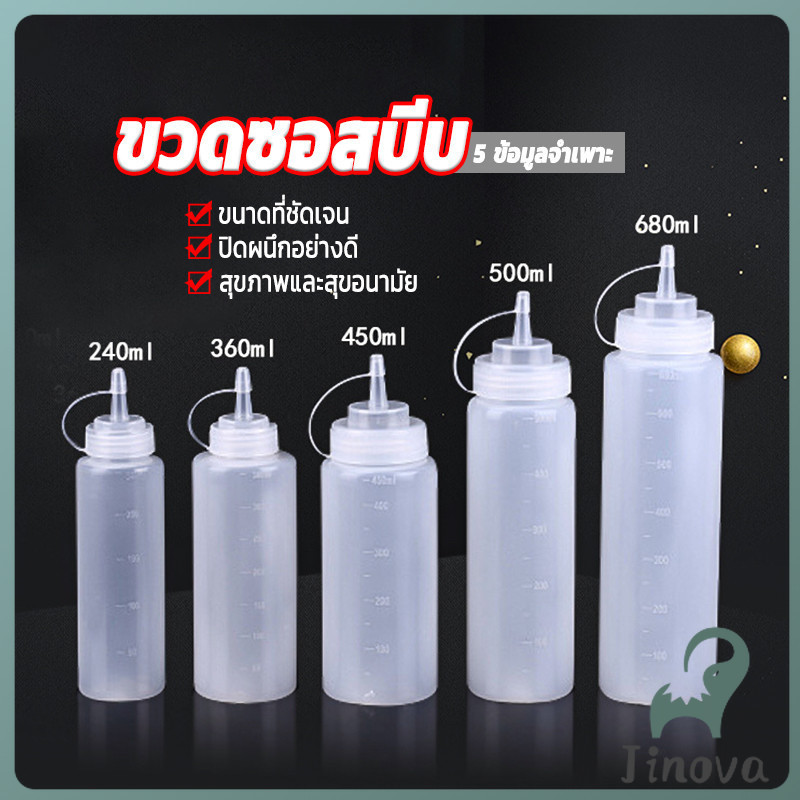 Jnv ขวดบีบซอส ขวดใส่มายองเนส มีฝาปิด แบบพลาสติก มีหมายขนาดให้เลือก