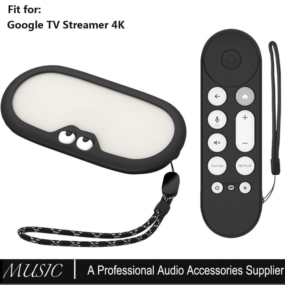 เคสซิลิโคนสําหรับ Google TV Streamer 4K 2024 และฝาครอบเคสรีโมท,ปลอกป้องกันระยะไกลสําหรับ Google TV Streamer 4K Voice Remote 2024 พร้อมเชือกเส้นเล็ก|กันลื่น/กันกระแทก-สีดํา