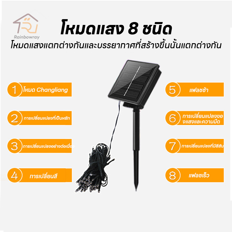 ไฟกระพริบโซล่าเซลล์ 100 LED ยาว 10เมตร สีRGB/สีวอมไวท์/สีขาว ไฟตกแต่งปีใหม่ ใช้พลังงานแสงอาทิตย์ - รูปที่ 3